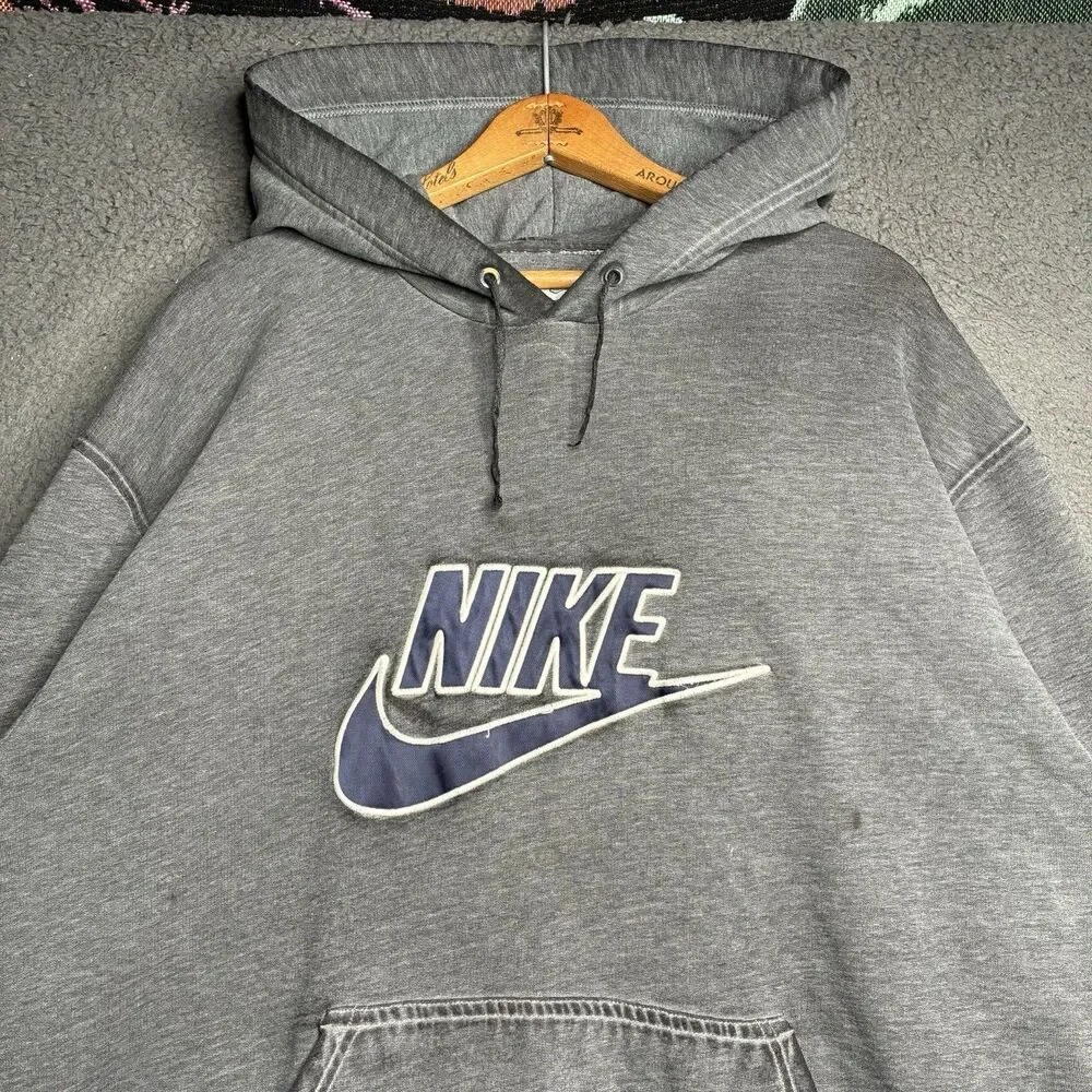Vintage Nike Faded Center Swoosh Hoodie Silver Tag 2XL Sweatshirt Burnout